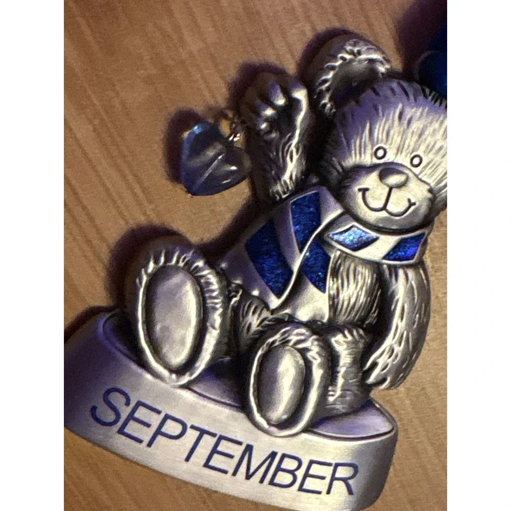 NEW September Birth Month Teddy‎ Bear Blue Enamel Silver Tone Ornament